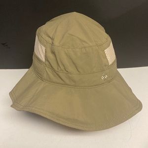 Columbia Tan Black Mesh Sun Hat Bucket Nylon Vented Chin Strap Adult OS